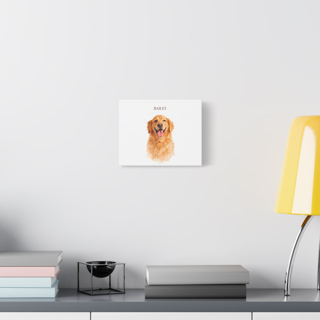 Personalized Dog Portrait Canvas - Custom Pet Name Golden Retriever Wall Art