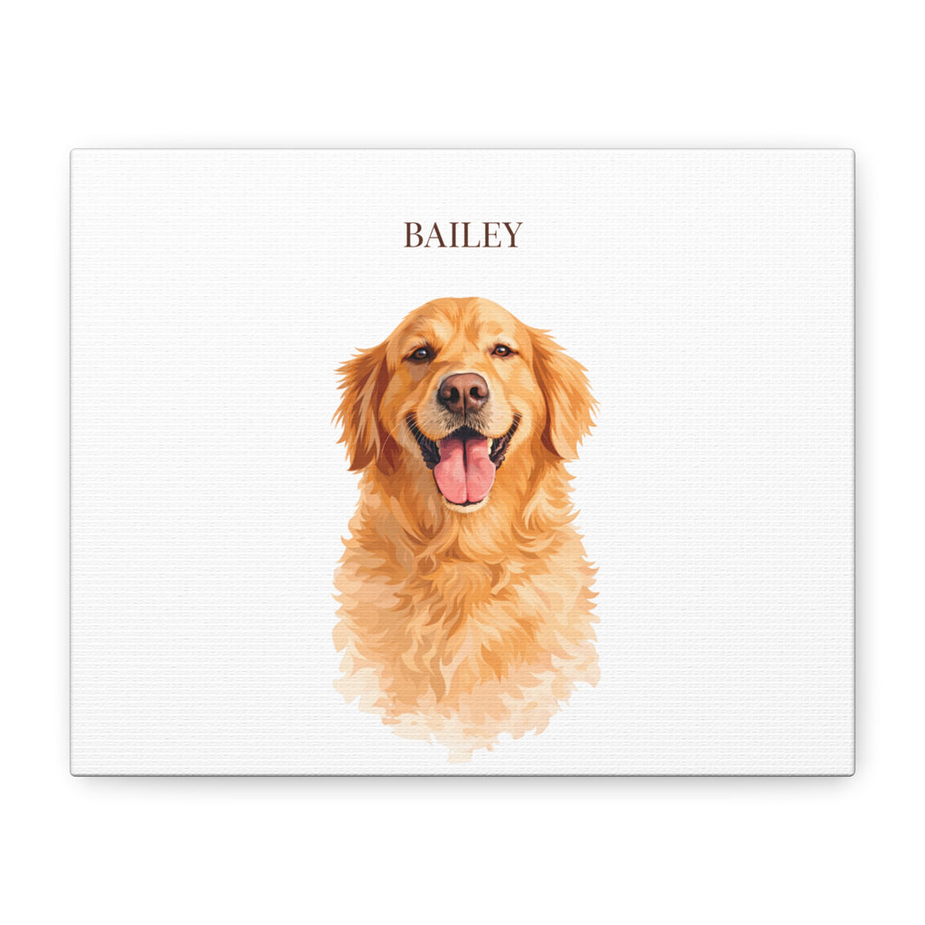 Personalized Dog Portrait Canvas - Custom Pet Name Golden Retriever Wall Art